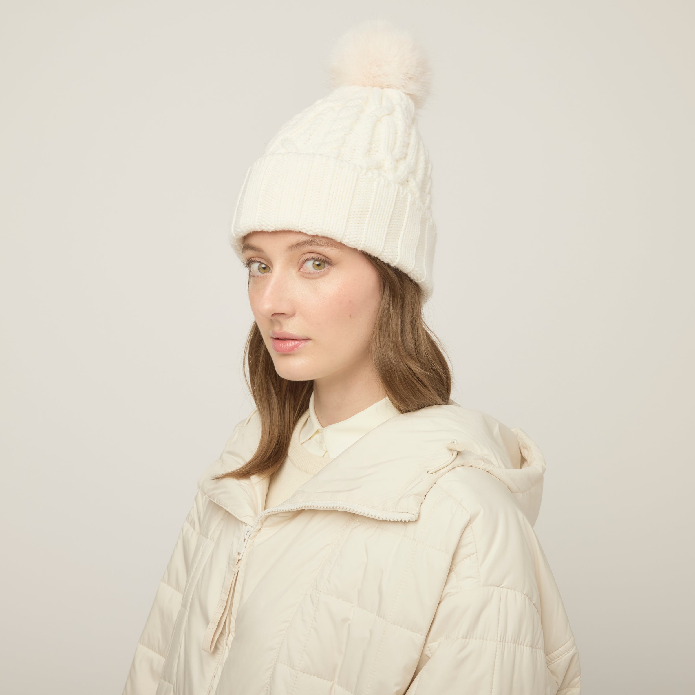 Pom Pom Cable Beanie - Image 2