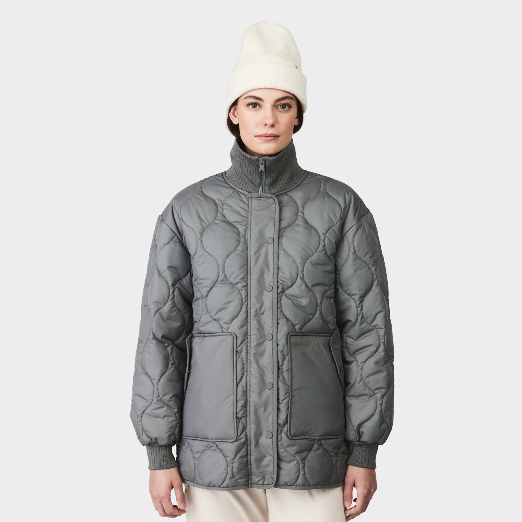 Rib Collar Quilted Coat - Image 9