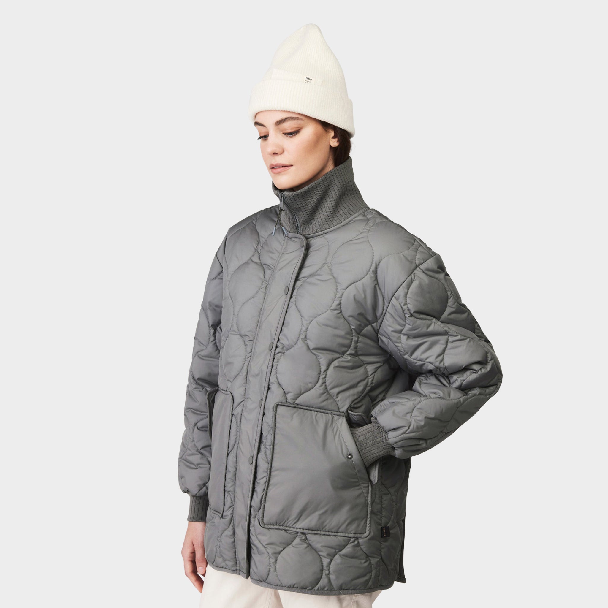 Rib Collar Quilted Coat - Image 10