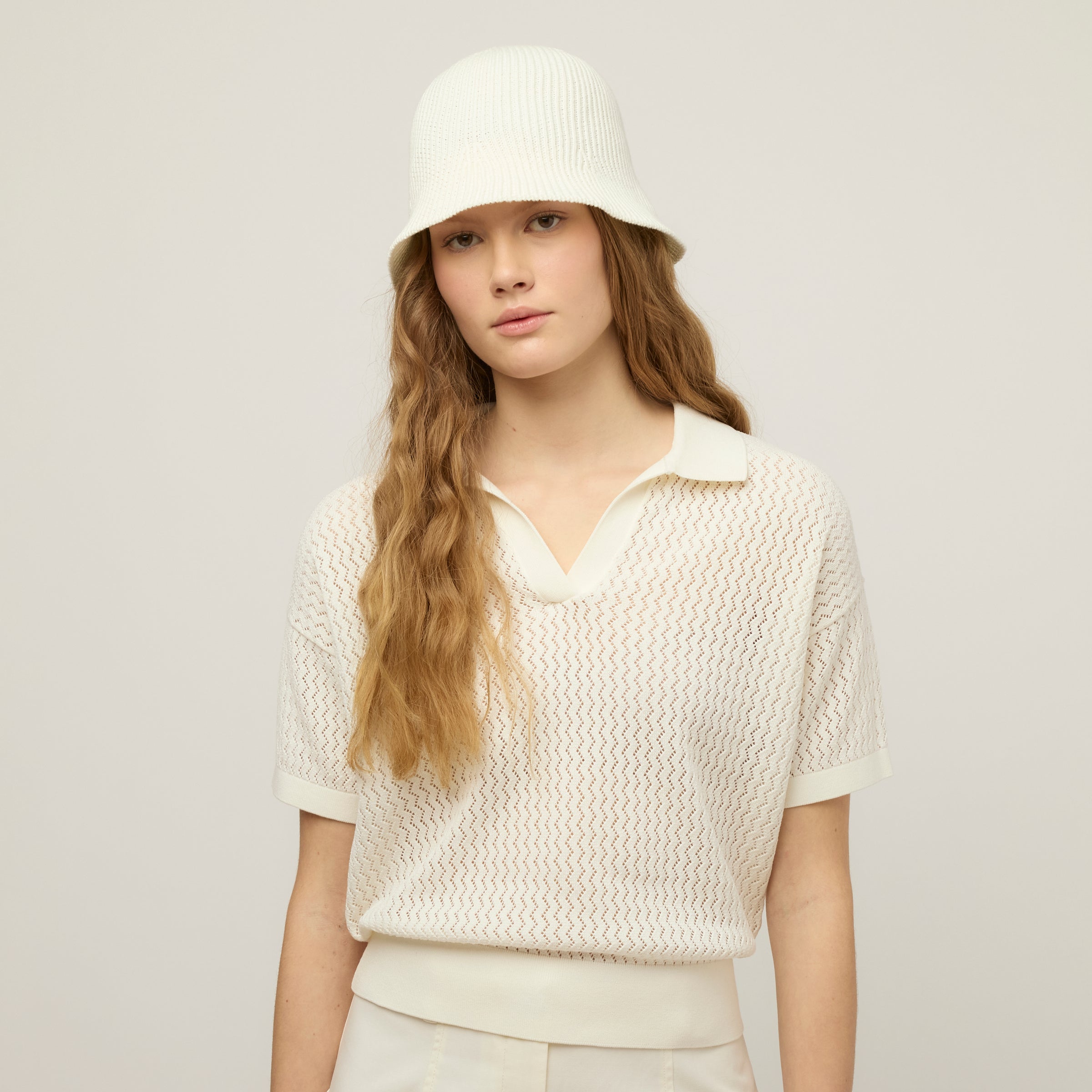 Open Knit Short Sleeve Polo