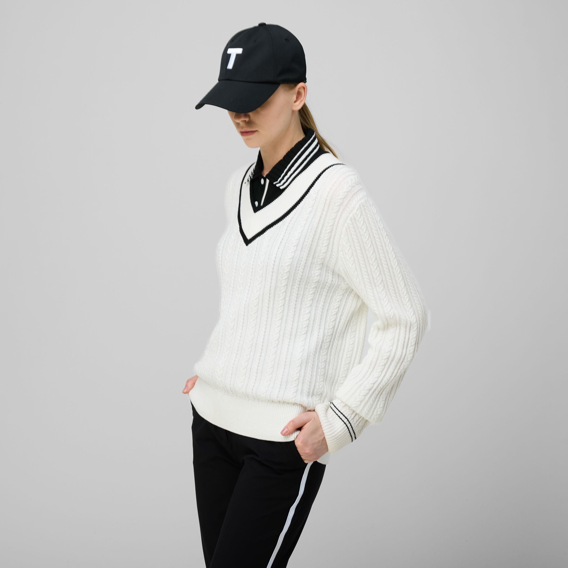 V Neck Cable Sweater - Image 2